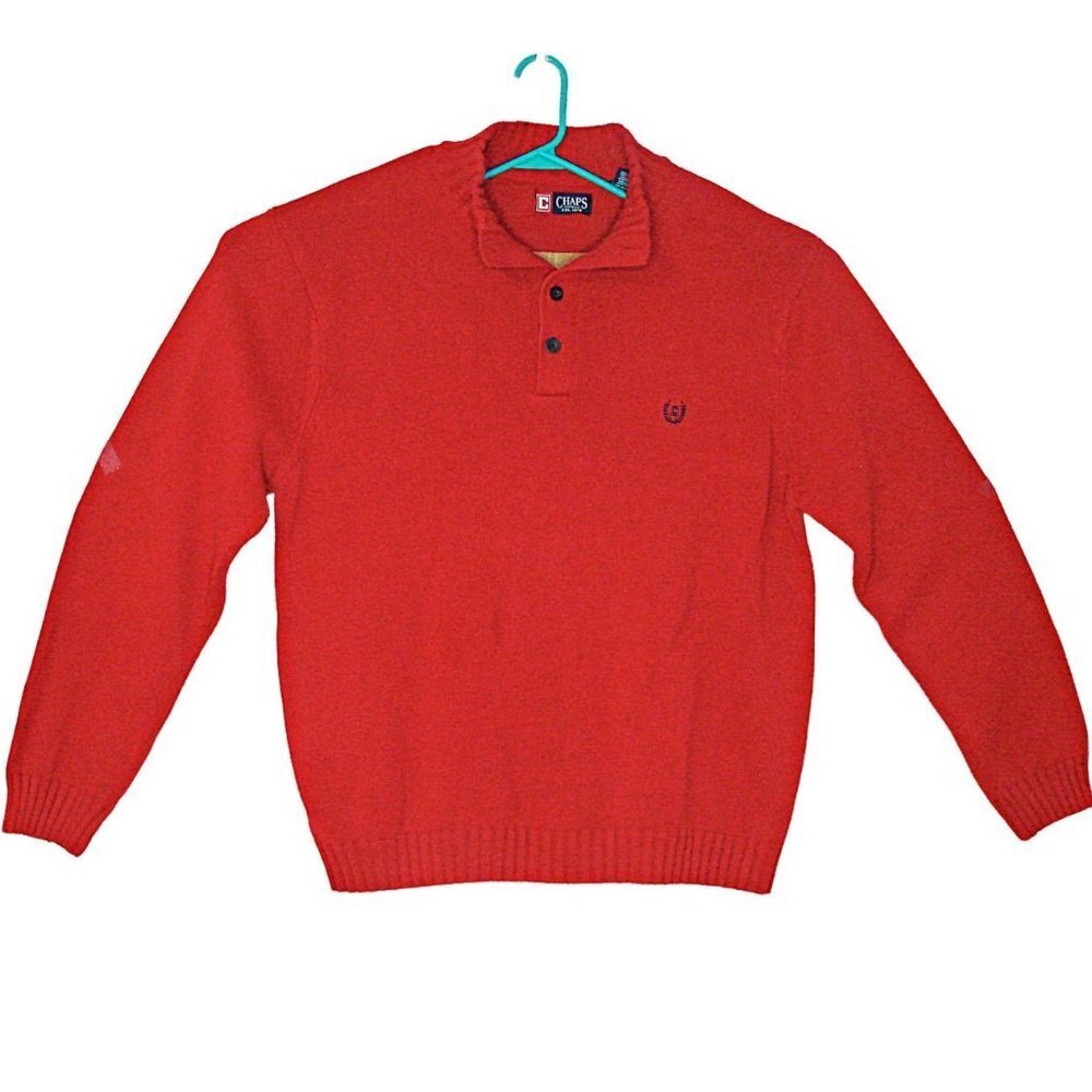 CHAPS Mens LS Winter 3 Button Henley 100% Cotton Pullover Sweater Red Size XL